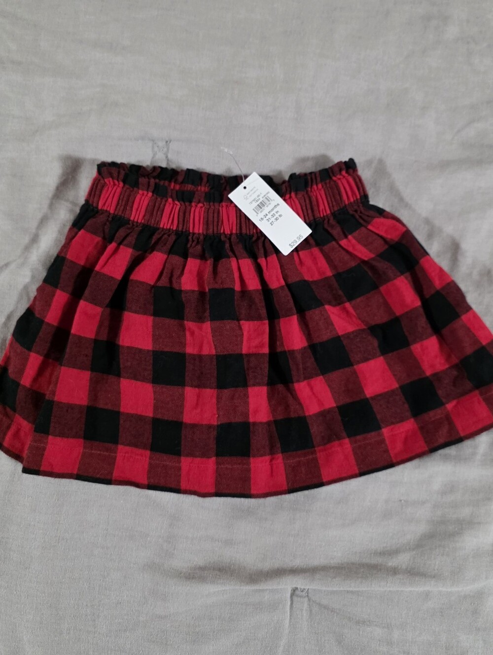 NWT Gap Baby Girls Red Black Buffalo Plaid Elastic Waist Skirt 18-24M